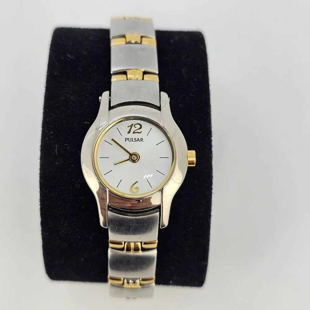Pulsar Women's Watch 20MM White Dial Two‎ Tone Bracelet Band 6.5